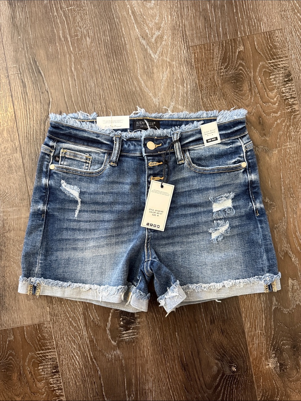 Judy Blue Medium Wash Frayed Hem Distressed Jean Shorts